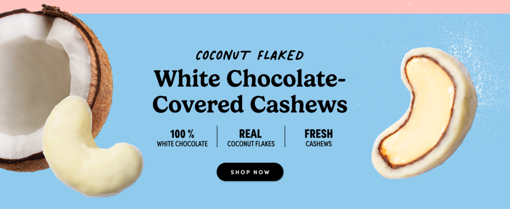 white chocolate covered cashews