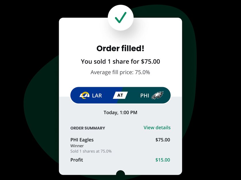 Sold an Eagles bet at 75.0% and profited $15.