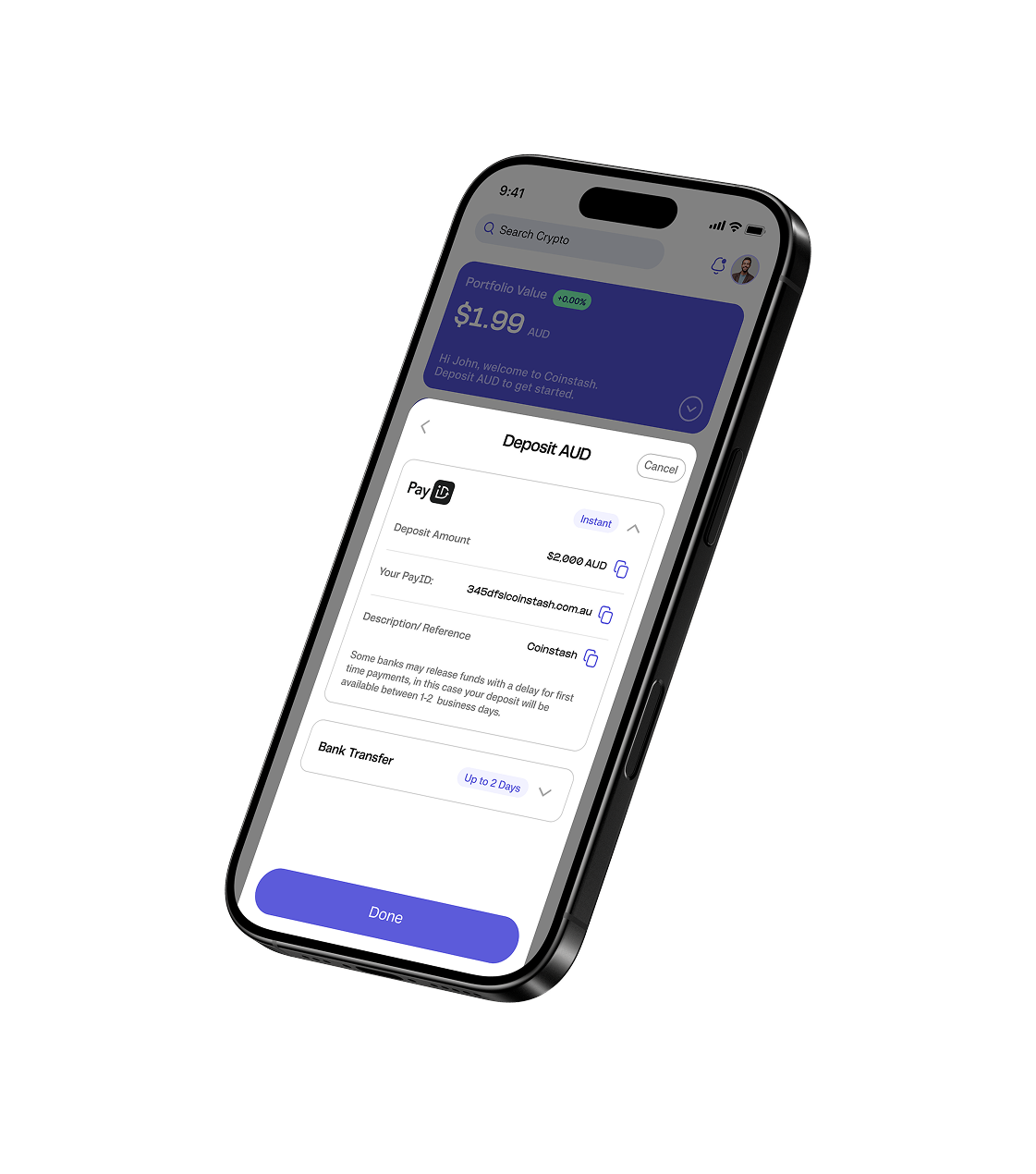 Coinstash Instand Deposit desktop Image