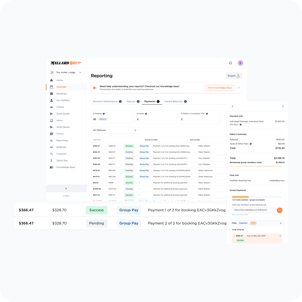 Pending & Completed Payments from Clients