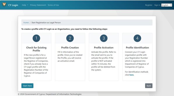 The registration steps to create a company profile