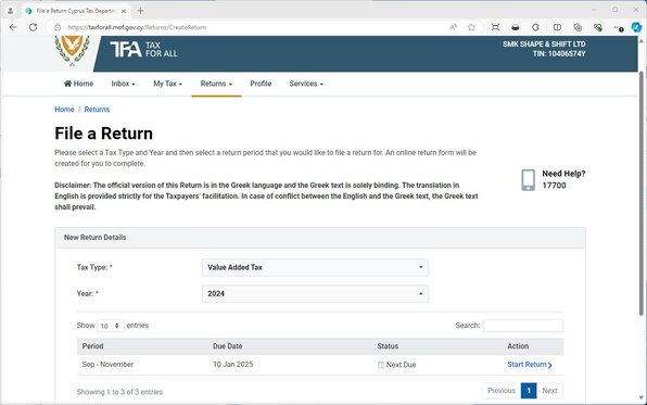 select your VAT tax type and year