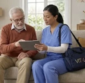 Infirmière en consultation avec patient