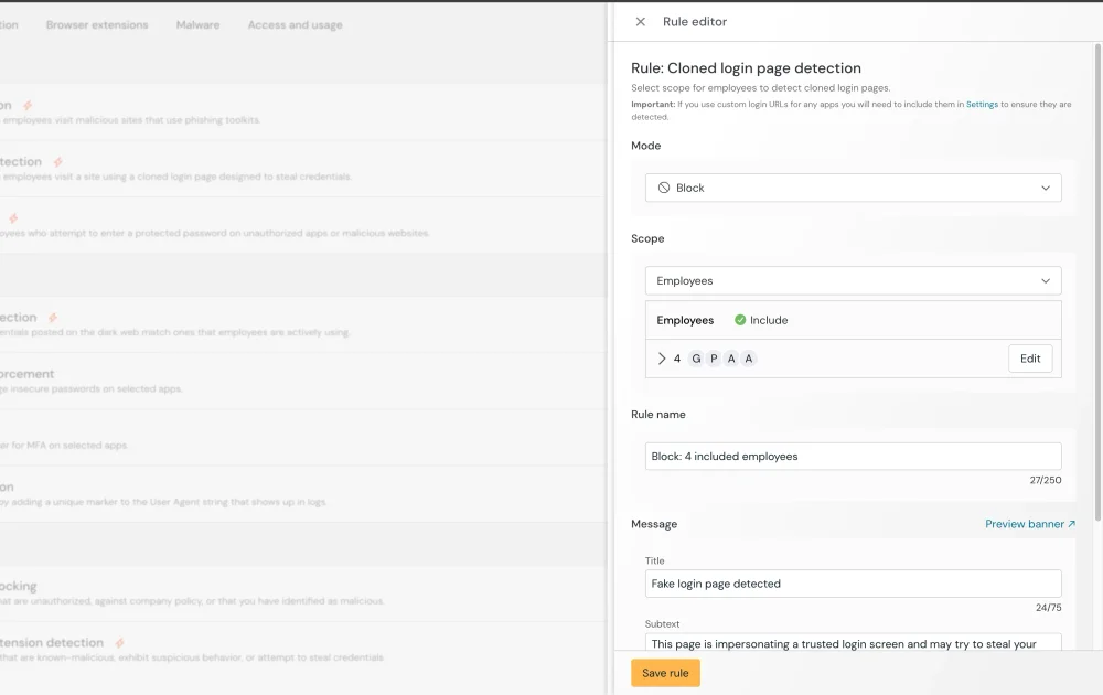 Push Security dashboard showing real-time detection of an adversary-in-the-middle phishing proxy stealing session tokens.