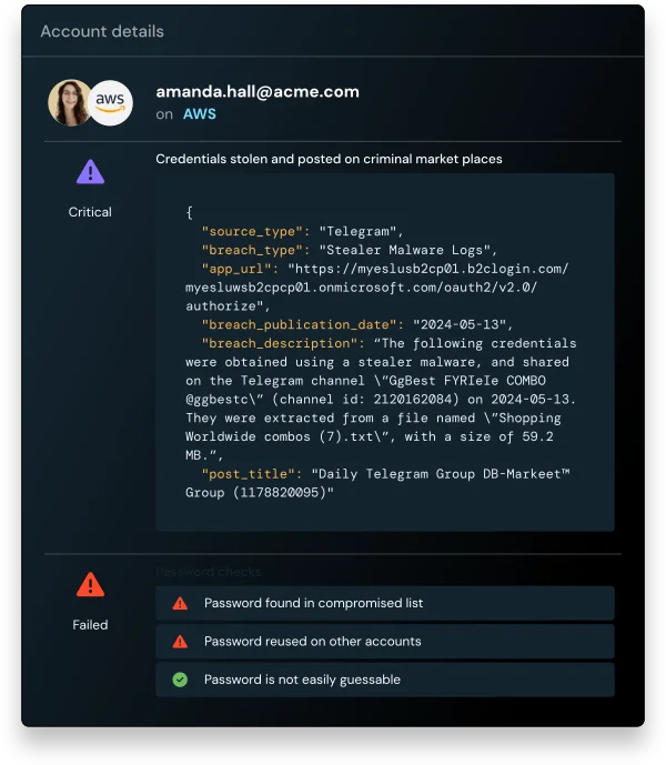 Catch stolen credential use in real time