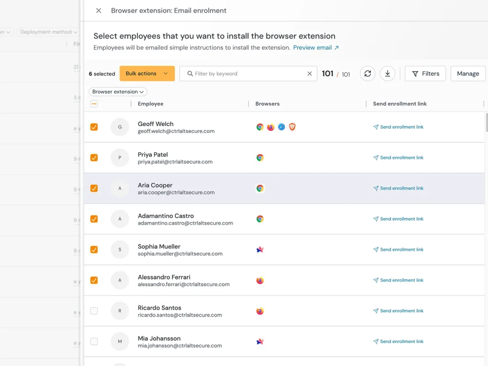Push Security browser extension enrollment screen showing how lightweight browser-based deployment extends consistent security controls to BYOD users.
