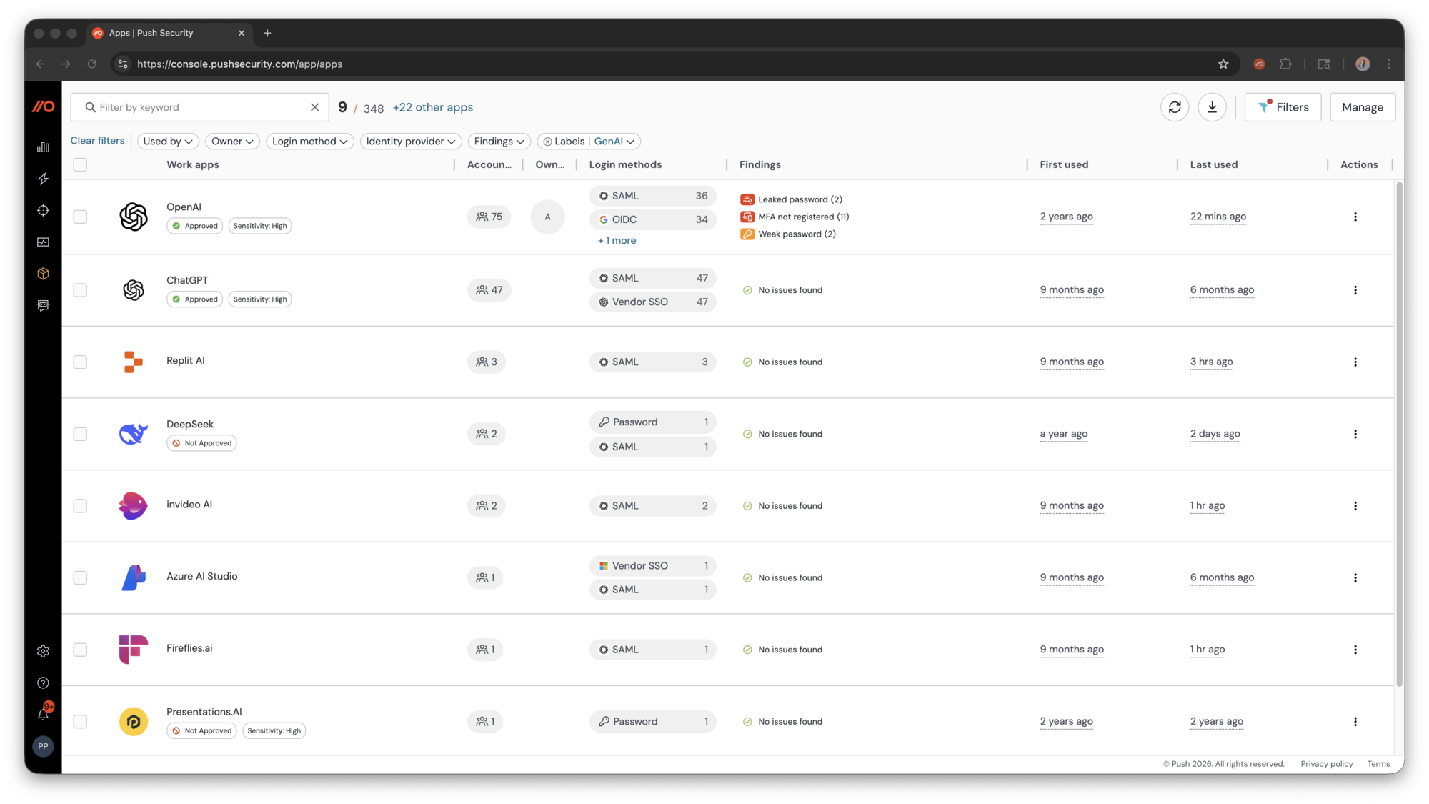 In-session AI visibility and browser attack detection