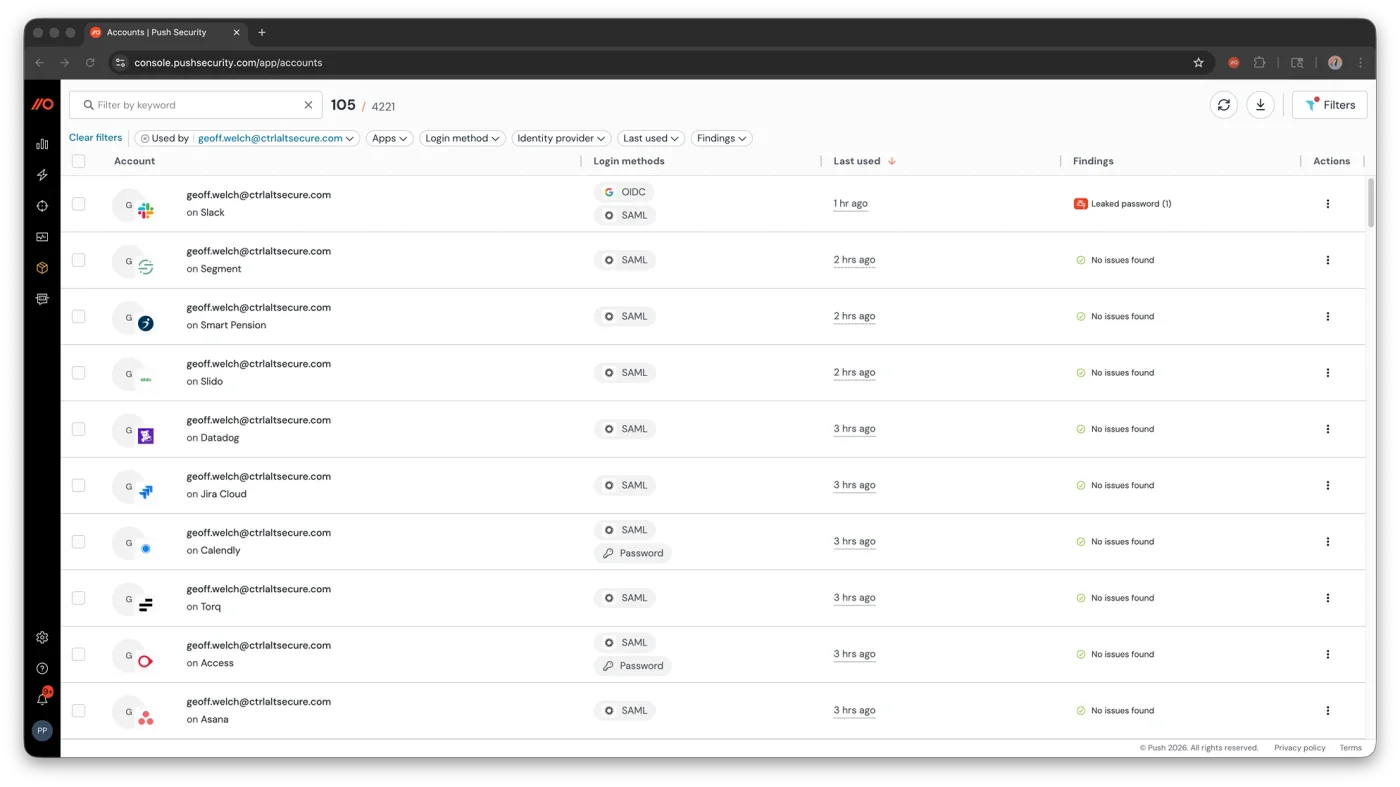 Push Security protecting a Chromebook browser session, providing SaaS visibility and identity risk monitoring in an environment where traditional endpoint tools have limited reach.