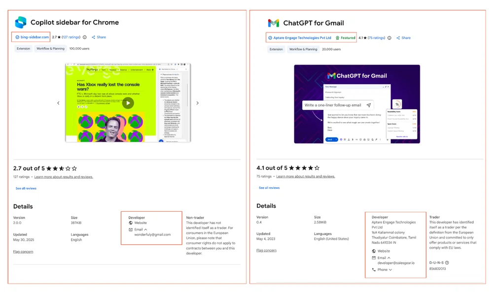 Imitation extensions masquerading as official add-ons for Copilot and ChatGPT