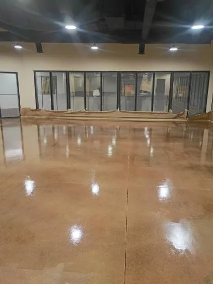 Polished tan stained concrete floor