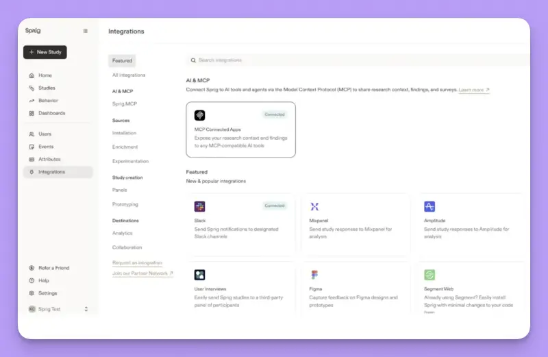 Sprig dashboard