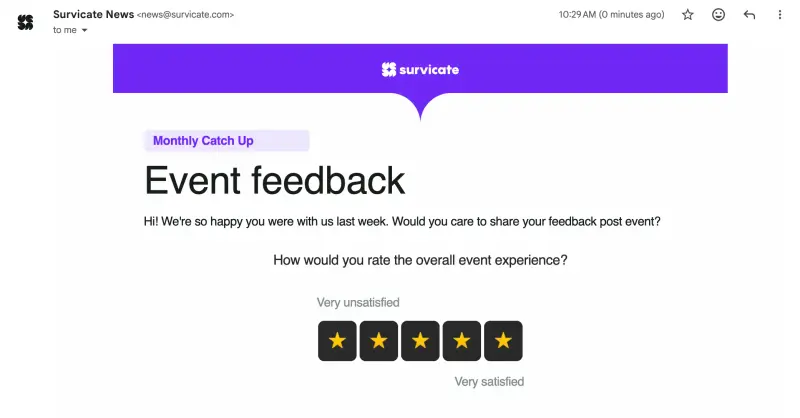 Survicate survey embedded into an email.