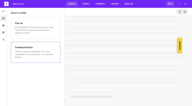 Continuous feedback button example in Survicate.
