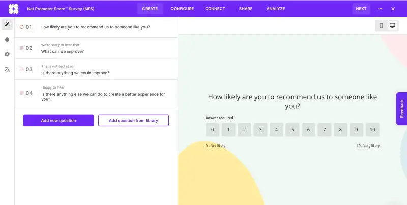 Example survey created in Survicate.