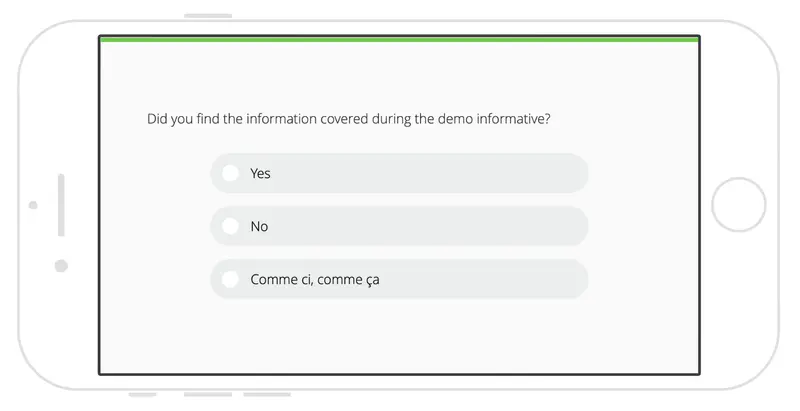 Screen with post-demo, pre sales survey