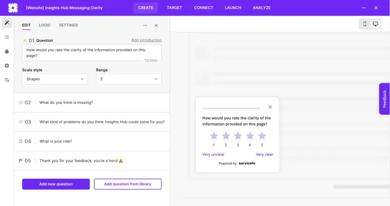 #1 SurveyMonkey alternative for business usage - Survicate - a customer feedback platform.