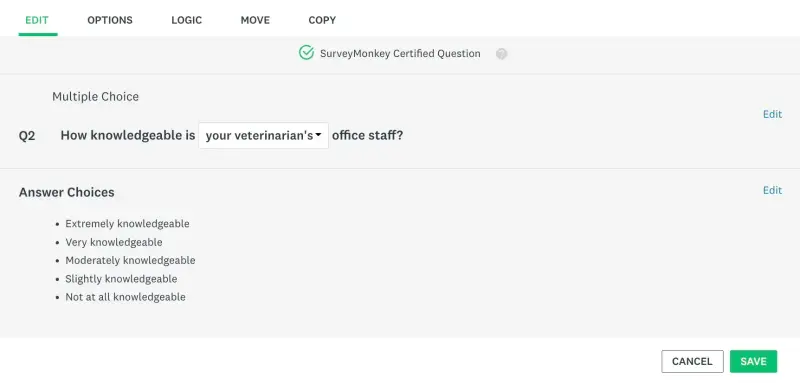 SurveyMonkey vs Google Forms - multiple-choice question example in SurveyMonkey.