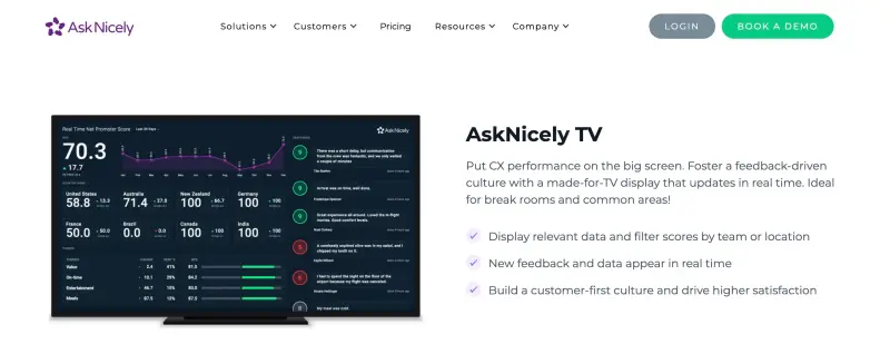 AskNicely TV - a feature for presenting survey results on a TV screen.