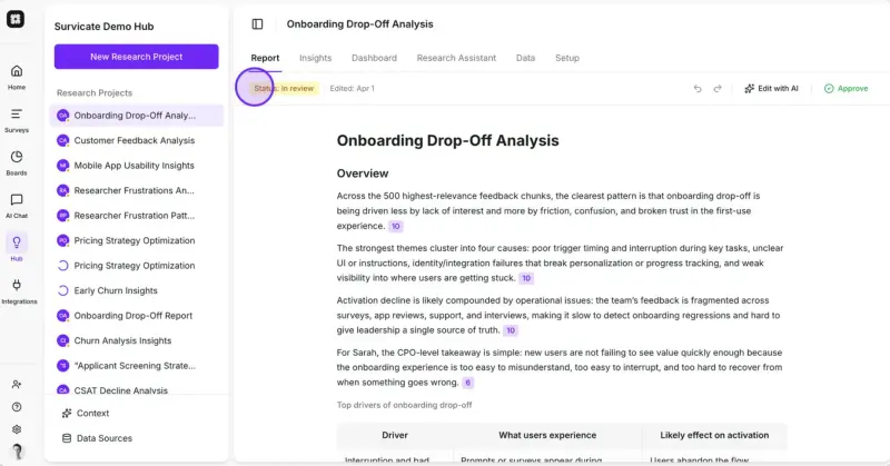 Reviewing the custom AI research report.