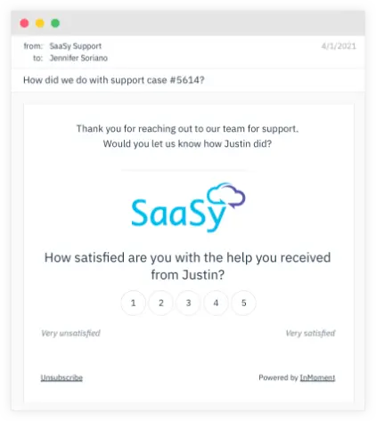 Example email survey from InMoment.