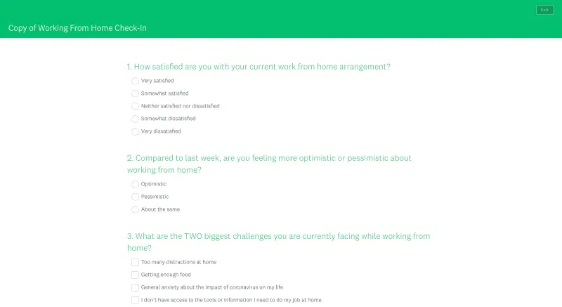 Final result of an example survey created in SurveyMonkey.