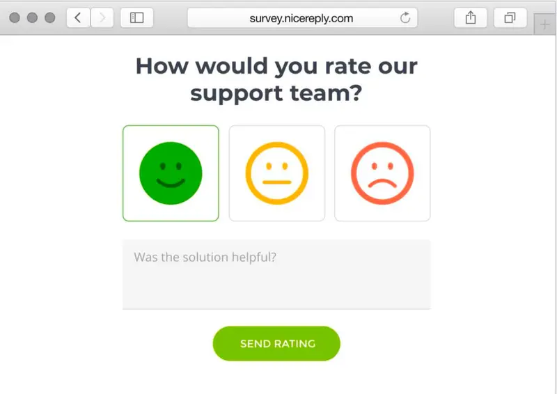 Survey tools for Zendesk - example survey from NiceReply.