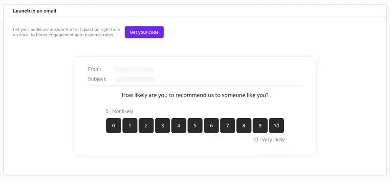 A preview of an email survey made with Survicate.