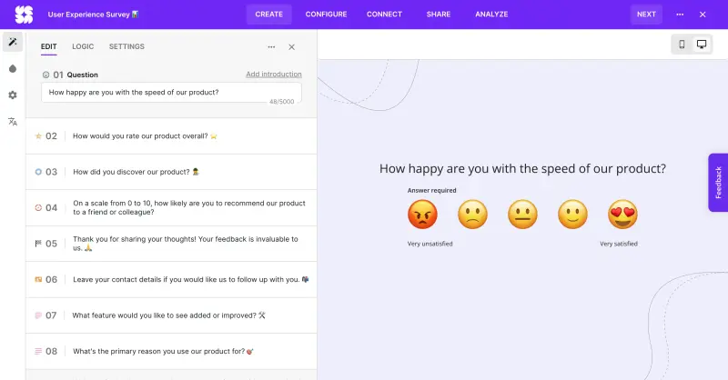 example survey created in Survicate - a survey tool that integrates with Zendesk.e