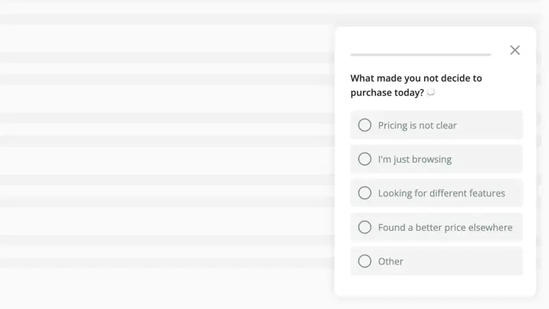 exit intent survey example - pricing abandoment.