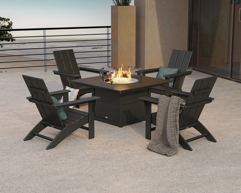 POLYWOOD Square Fire Pit Table With Modern Adirondacks