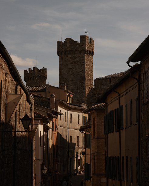 Montalcino's fortress tower seen street view