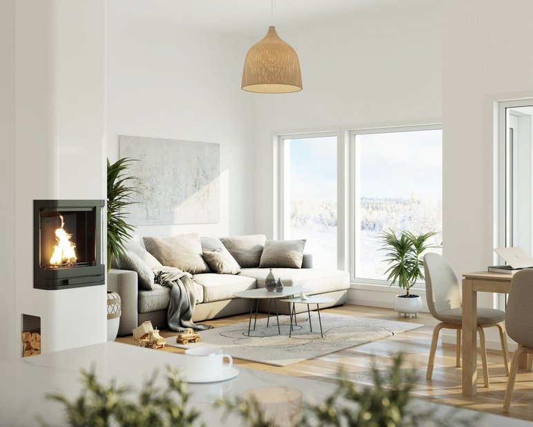Living room shot of a home inspired by Scandinavian minimalism