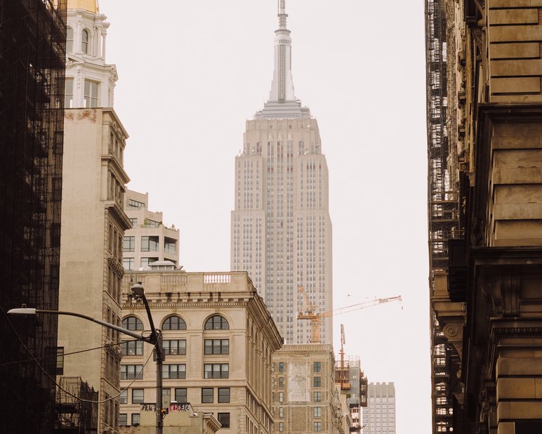 New York city skyline seem from a ground perspective