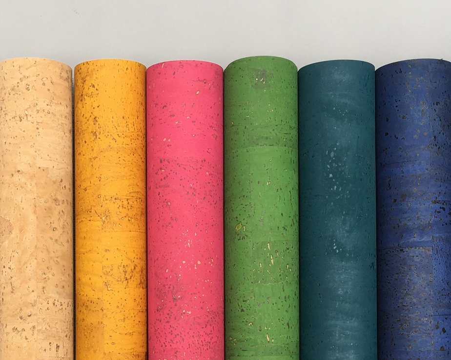 Multi-coloured sheets of cork leather