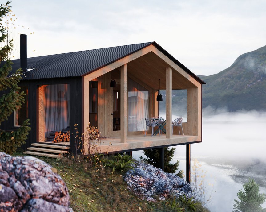 Cabin house on a fjord