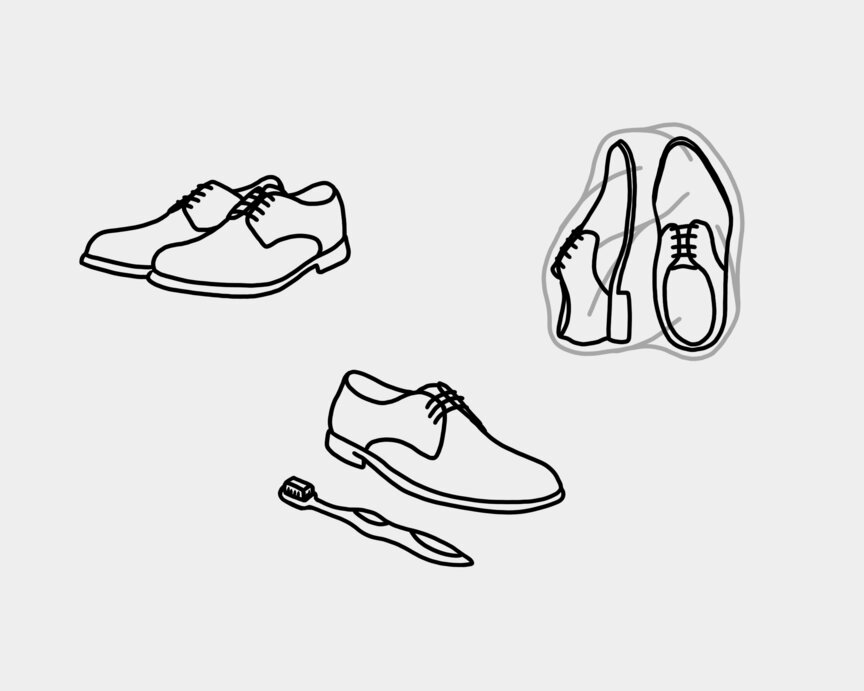 Illustration showing how to prep shoes before packing in a suitcase
