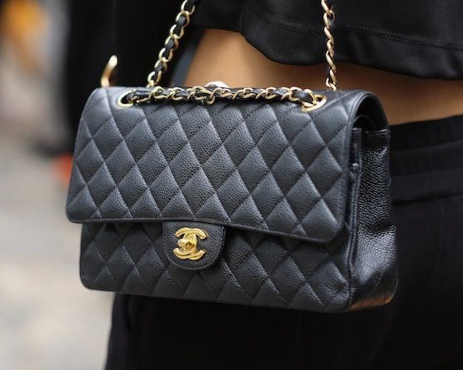 Black pebbled leather Chanel bag with gold detailing 