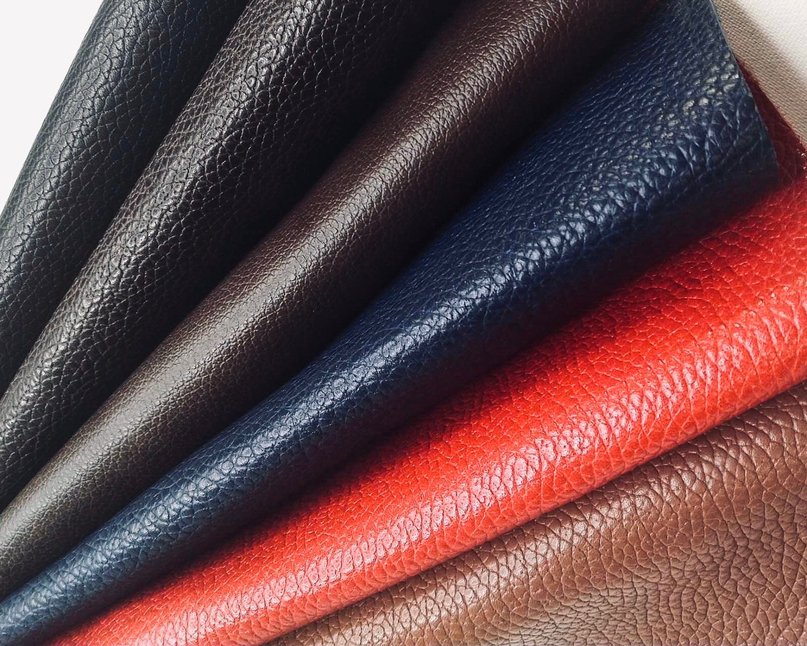 Multi-coloured sheets of pebbled leather
