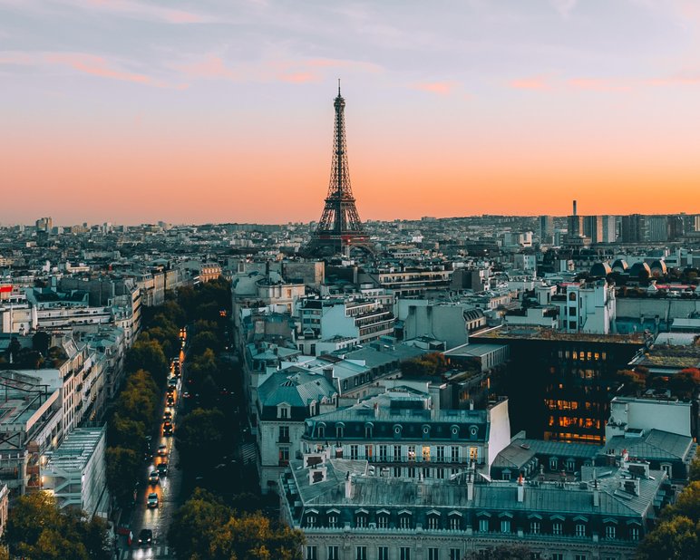 Evening panoramic view of Paris skyline