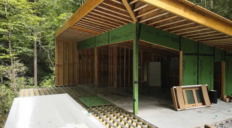 Large custom home shell with roof sheathing