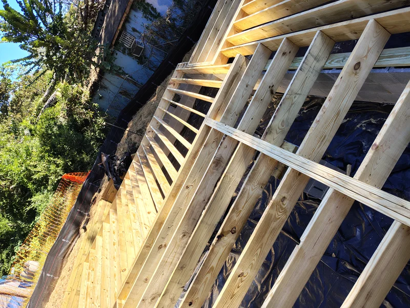 Raised deck framing in progress