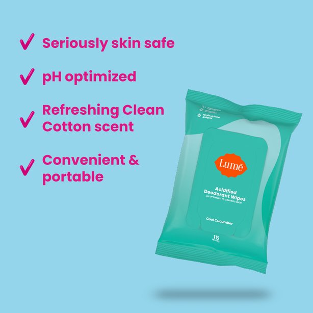 Lume Deodorant Wipes are skin safe, pH optimized, convenient and portable