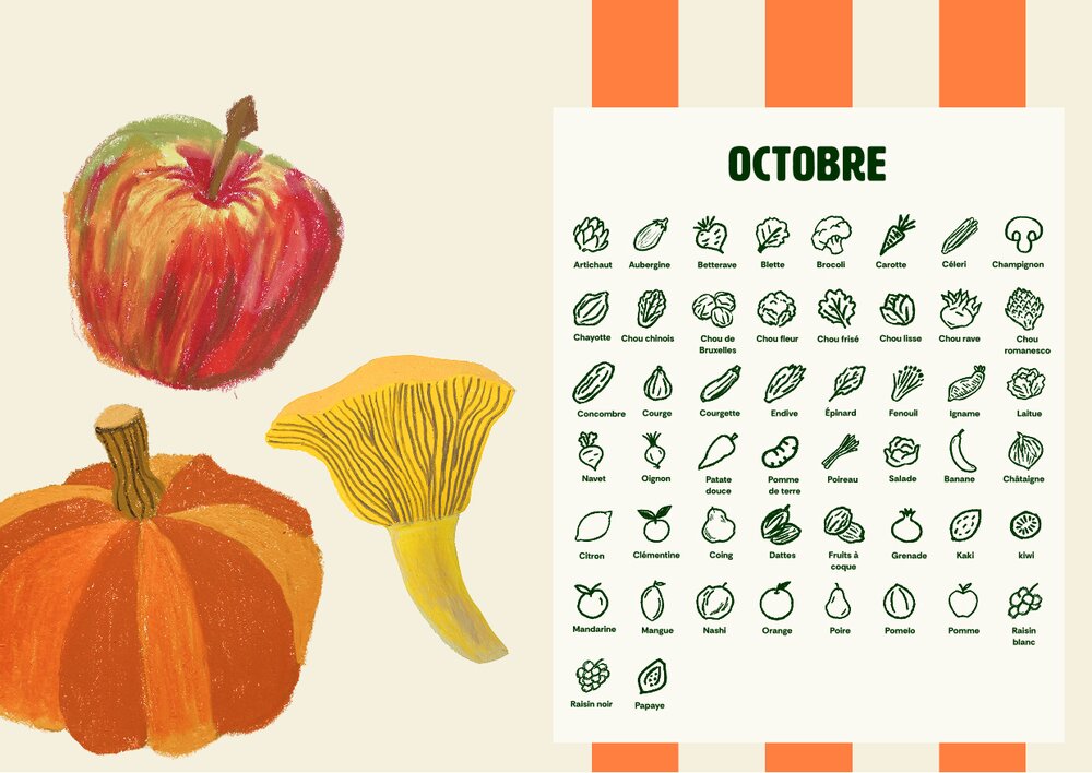 Calendrier illustré des fruits et légumes d'octobre