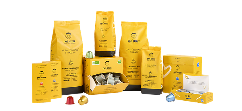 La gamme de cafés Café Joyeux en paquets