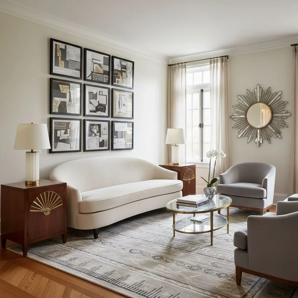 1930s-inspired living room with Art Deco accents