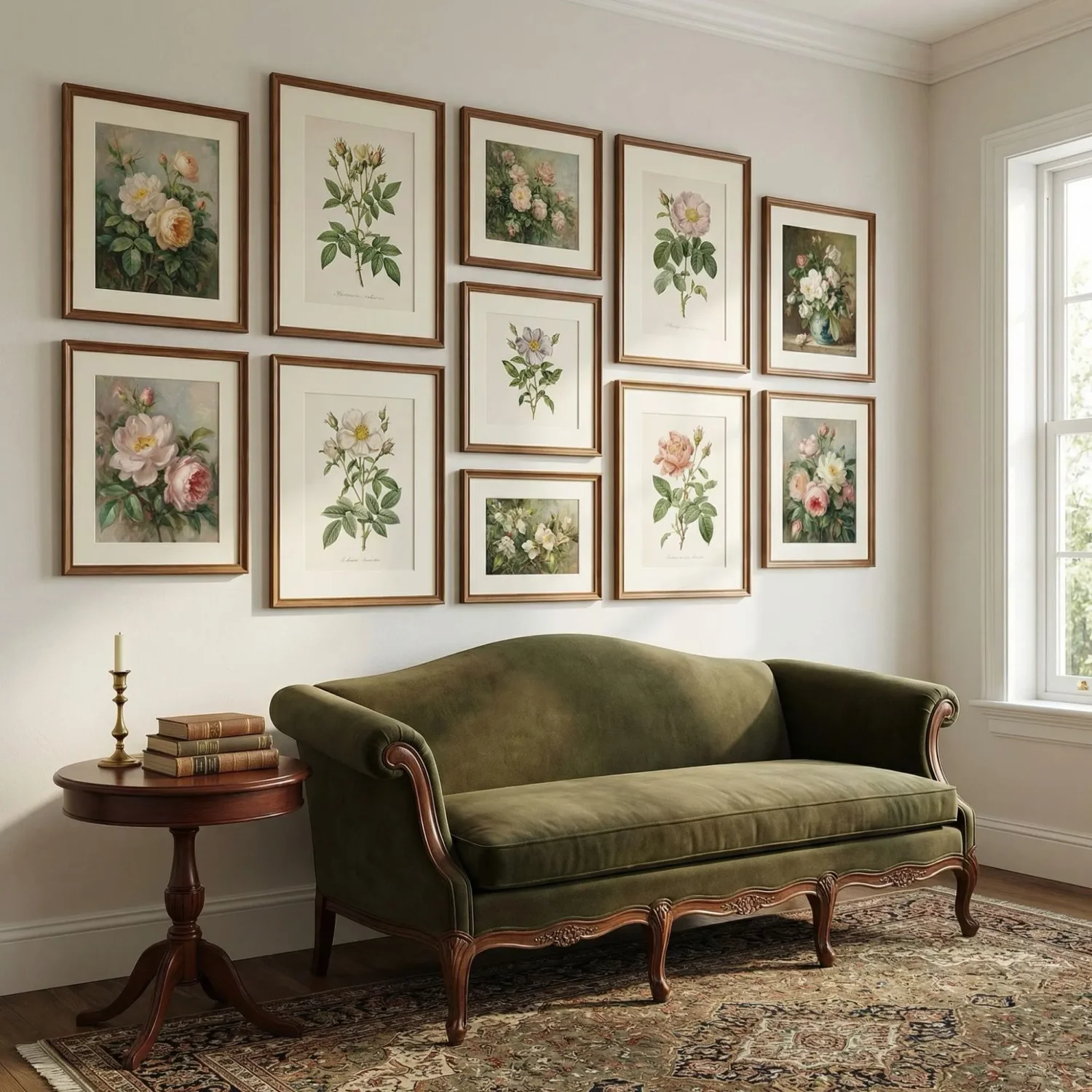 Classic living room botanical framed pictures wood frames