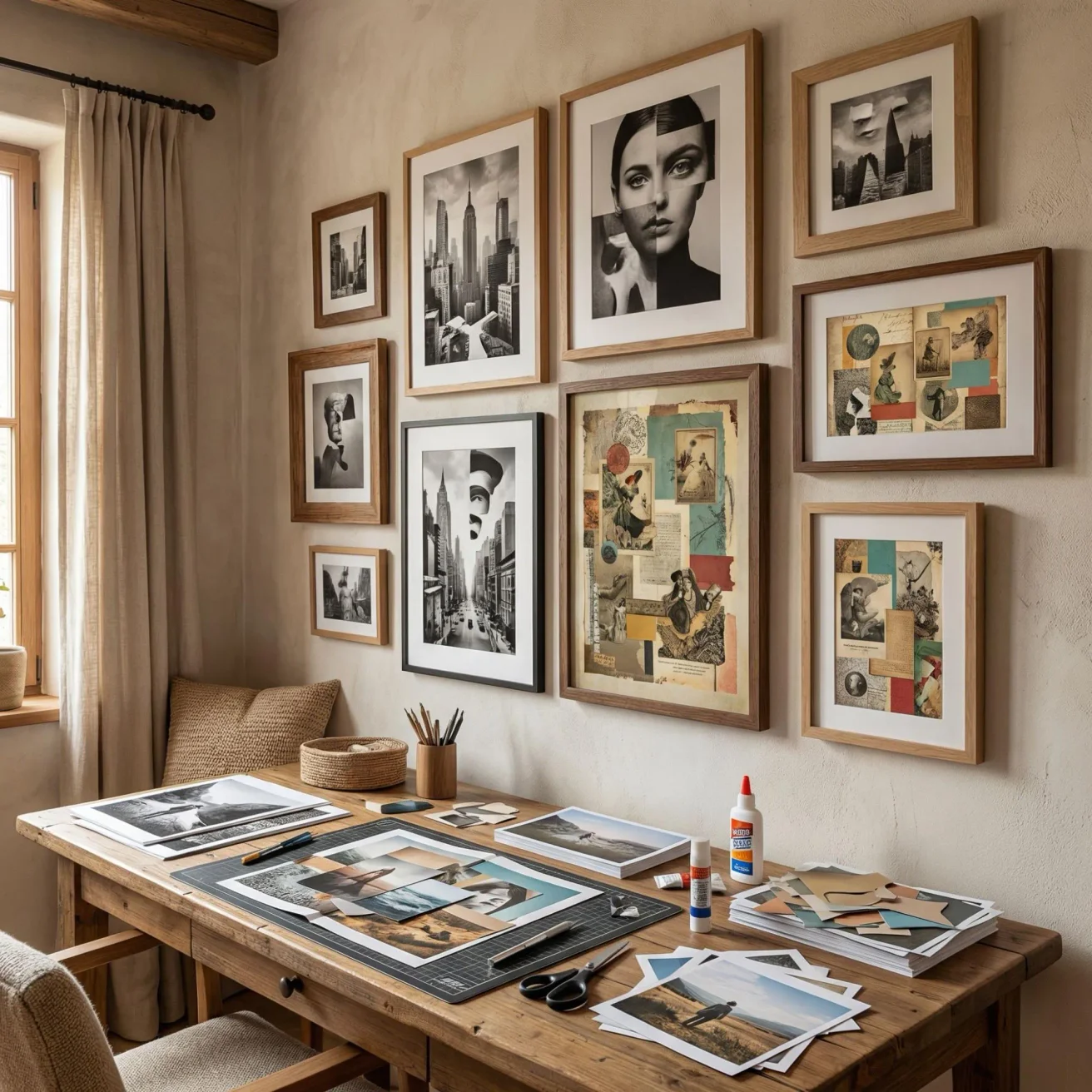 Photomontage and digital collage framed wall gallery