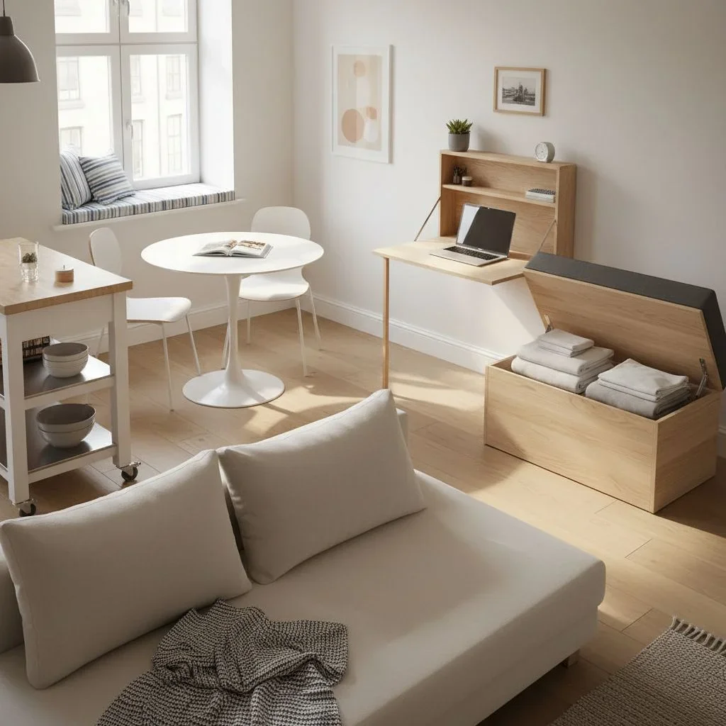 Space-saving furniture in a small modern apartment