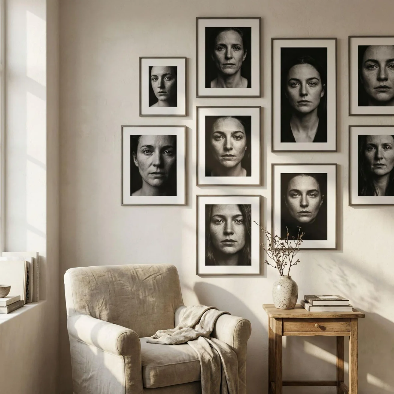 Fine art portrait photography framed on living room wall