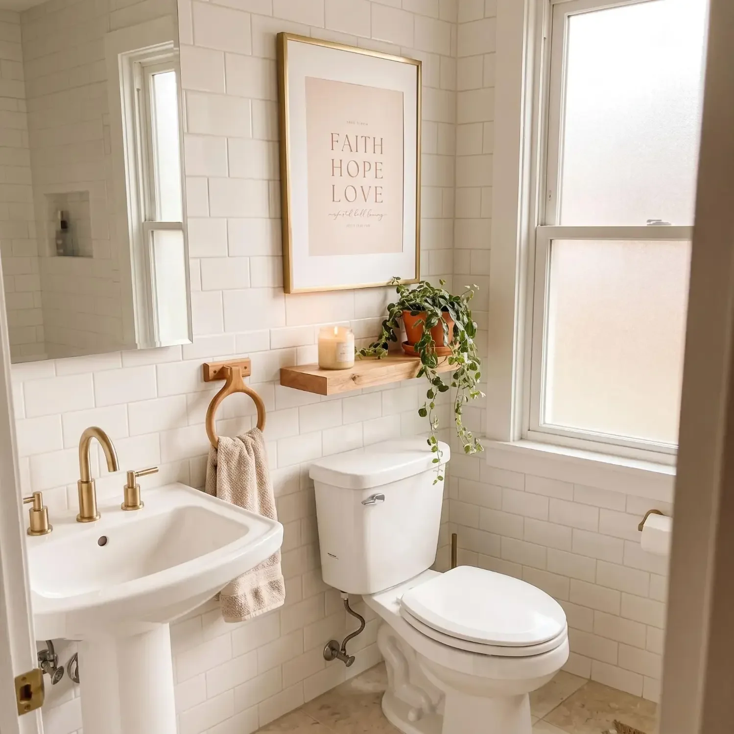 Bathroom faith hope love framed print small space decor